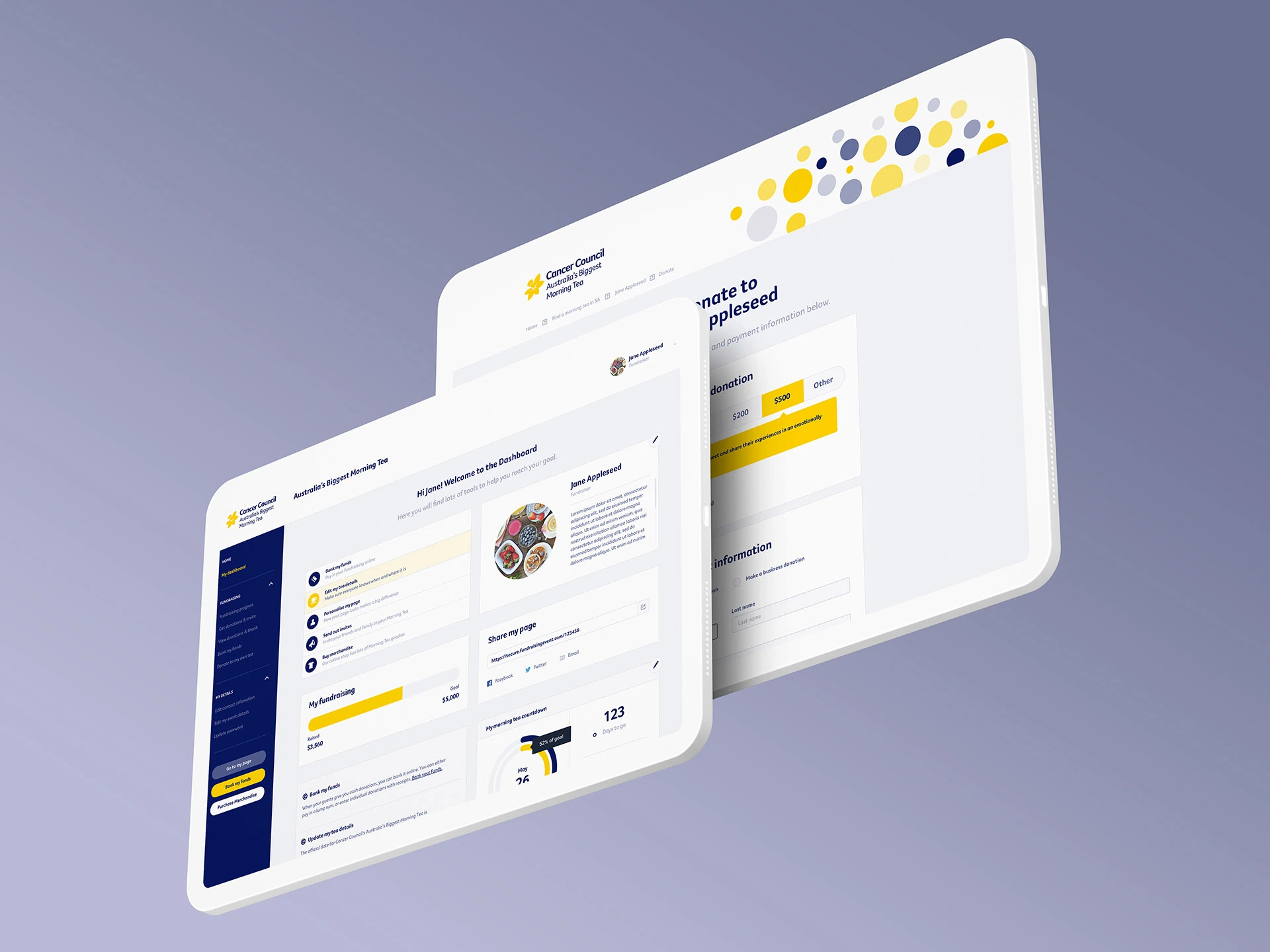 Australia's Biggest Morning Tea iPad dashboard