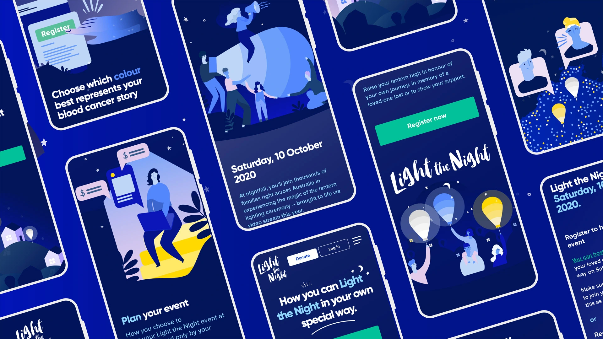 Light the Night "How to" page illustrations and UI/UX mobile