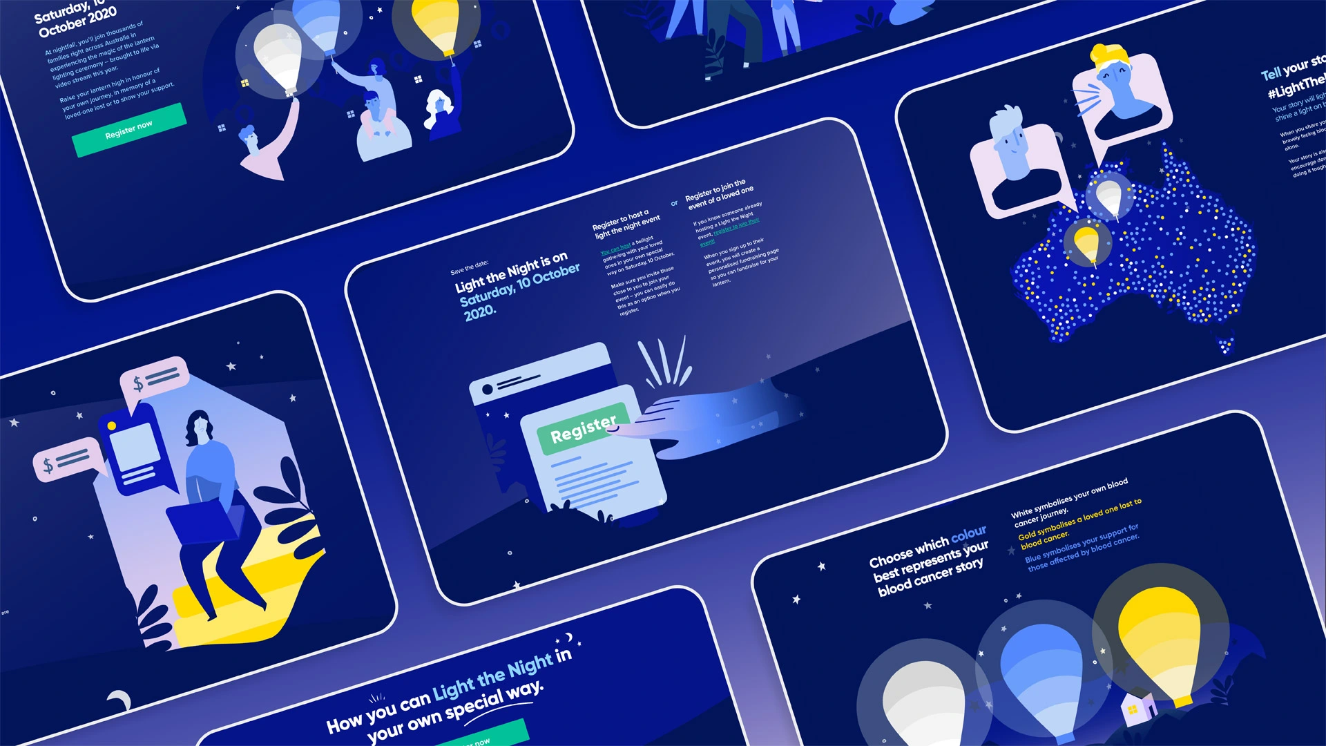 Light the Night "How to" page illustrations and UI/UX