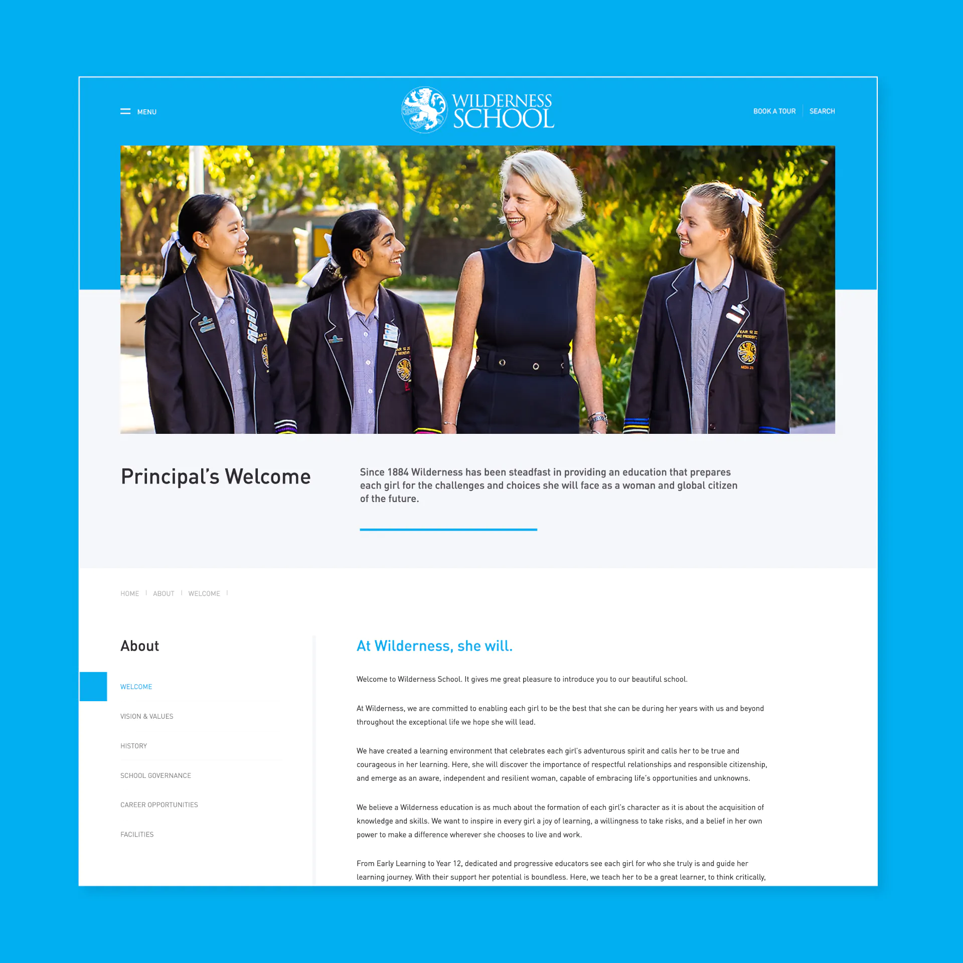 Wilderness School website page design