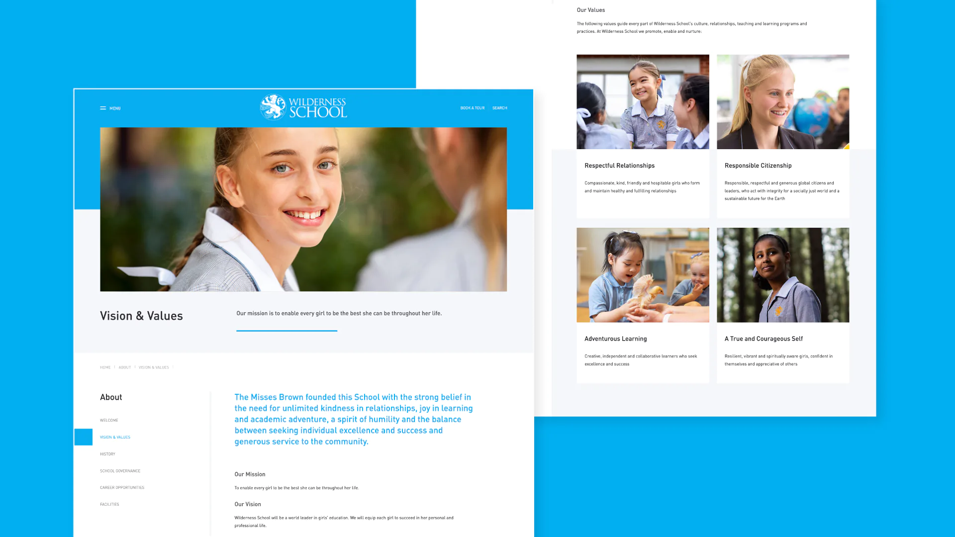 Wilderness School website interface design