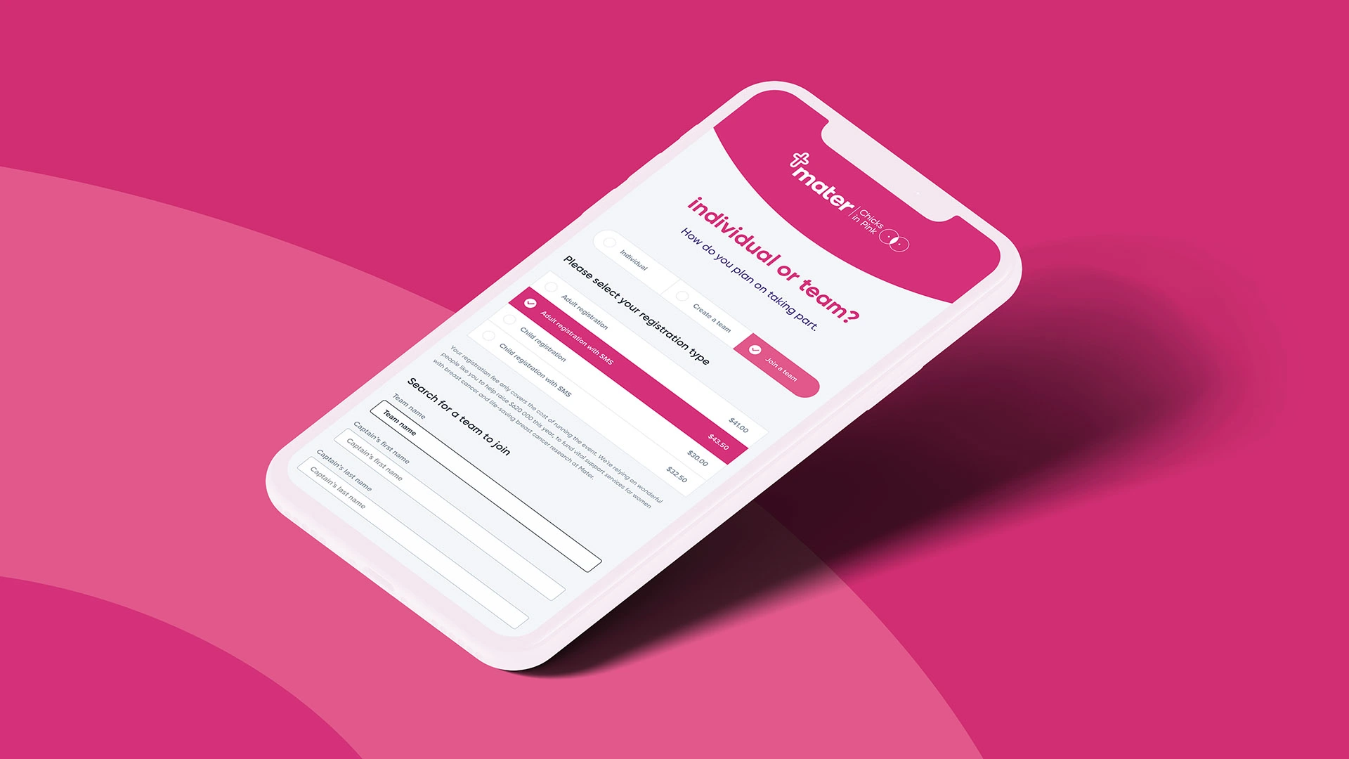 Women's Day Fun Run mobile sign up interface